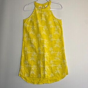 C&C California Yellow 100%Linen Sundress Palm Tree Beach Print Hi-Lo Size XS